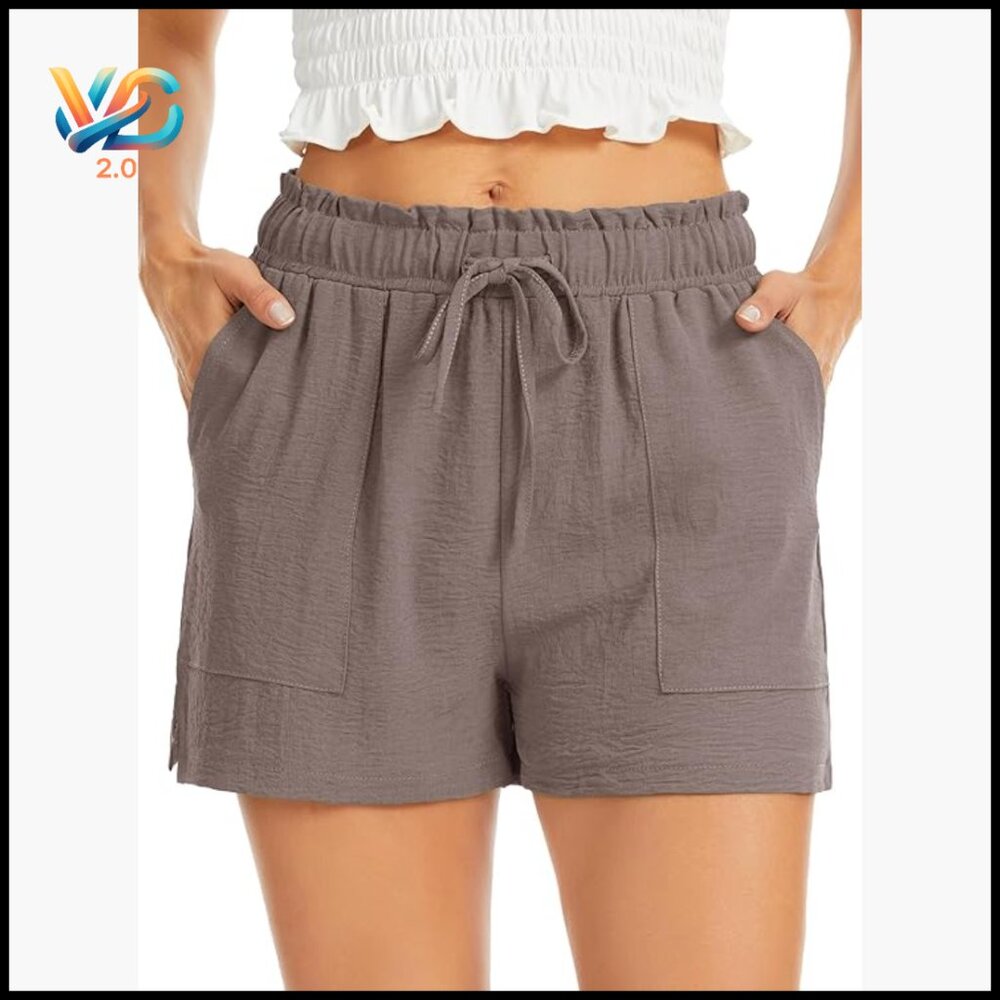 High Waisted Flow Shorts With Pockets Elastic Casual Summer Lounge